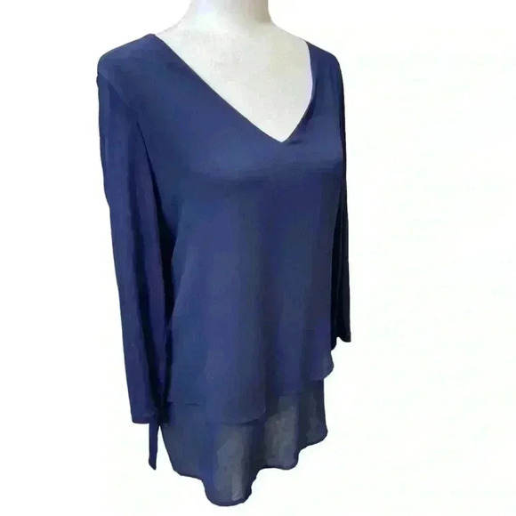 MICHAEL Michael Kors Women's V-Neck Mixed Media Top Navy Size XS - Picture 4 of 7